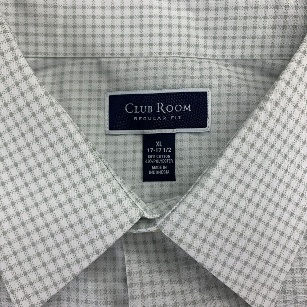 Club Room Mens Regular Fit Check Dress Shirt White Gray XL 17-17.5 - Picture 3 of 4